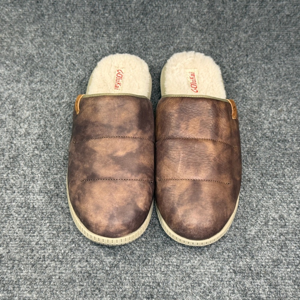 OluKai Mua 'Ili Mule Slippers Men's 11 Dark Wood Brown Leather Slip On Shoes - Picture 3 of 10